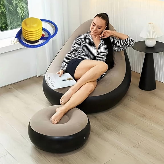 Foot-Pump Inflatable Sofa - Easy Pedal Inflation & Waterproof Velvet Design. Portable Foldable Lounge Chair for Camping, Sunbathing & Hiking.
