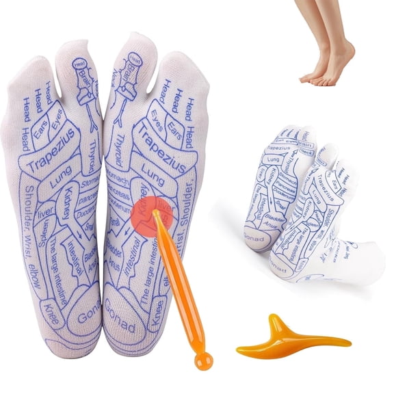 Foot Reflexology Socks and Massage Tool Kit - Trigger Point Acupressure Therapy Socks for Heel Pain, Arch Support & Circulation Relief