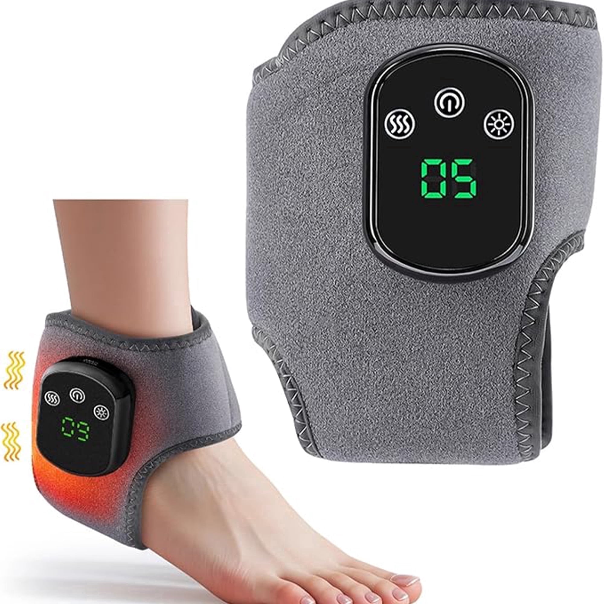 PULMCheerger Triple Method Massager - Wireless Rechargeable Foot & Ankle Wrap with 3 Massage Modes & 5 Heat Levels for Neuropathy and Tendonitis Pain Relief, Ideal for Home and Office Use