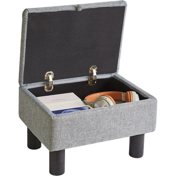 Foot Rest for Couch, Foot Stool Ottoman with Wood Legs, Linen Upholstered Ottoman with Storage 16x12x9.5inch Flip Top Small Stool for Living Room Dorm Blue Gray