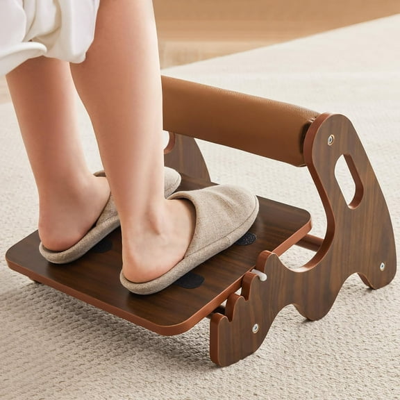 Foot Rest for Under Desk at Work- Adjustable Rocking Foot Stool with 3 Height Positions and Soft Crossbar, Ergonomic Wooden Footrest with Anti-Slip Surface for Home, Office