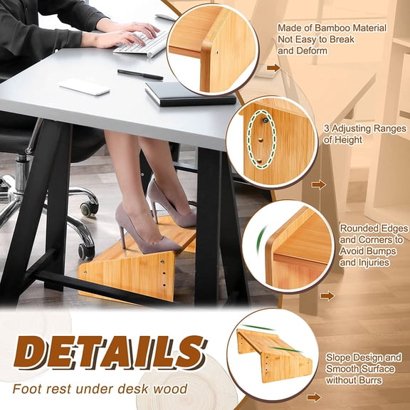 Foot Rest for Under Desk at Work, Wooden Foot Stool, Slanted Desk Foot Rest, Ergonomic Adjustable Office Footrests, Nursing Foot Stool for Office and Home(Light Brown,Low)$$Office