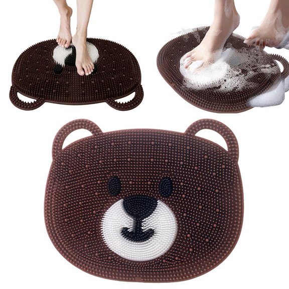Foot Scrubber Mat-2026 New Silicone Bath Mat,Cute Bear-Shaped Foot Back Cleaning Pad Back Washer Exfoliating Bath Wash Pad with Non-Slip Suction Cups,Feet Cleaner for Men & Women