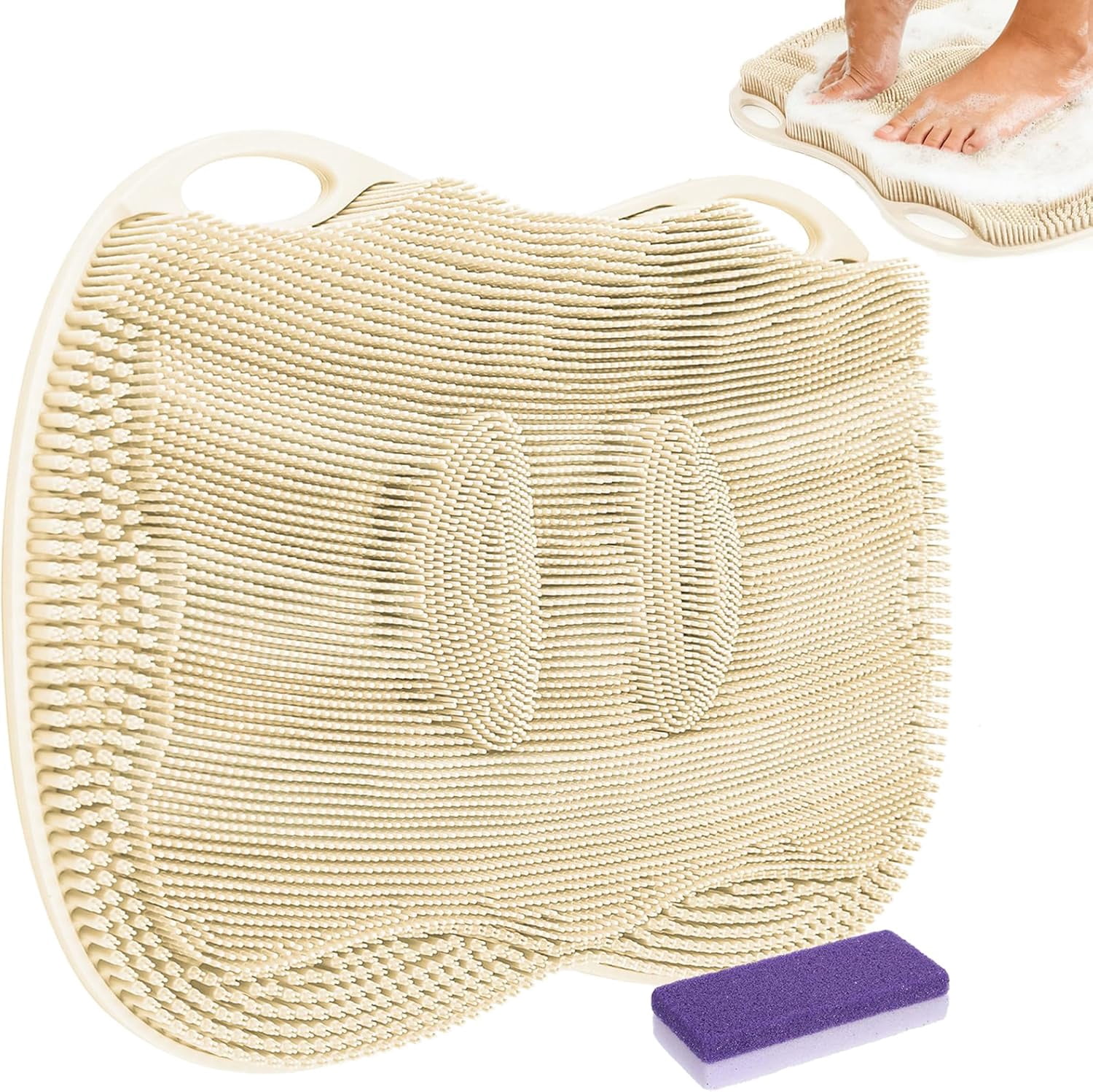 Foot Scrubber Mat in Shower Large for Back Floor Wall Bathtub & Pumice Stone 2 Pack- Foot Spa Bath Feet Scrub Dead Skin Callus Remover Exfoliating Massage Brush Improve Foot Appearance Beige