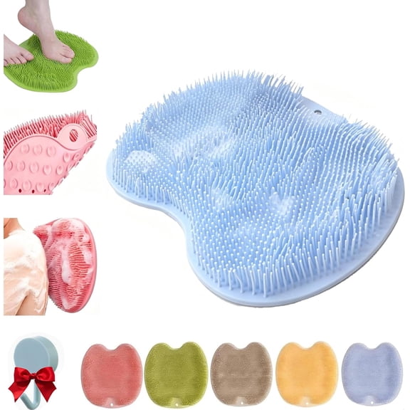 Foot Scrubber Matt for Shower, Silicone Shower Back Scrubber Wall Mounted Pad with Non-Slip Suction Cups, Strong Grip Exfoliating Back and Foot Washer for Bath Seniors Men Women (A)