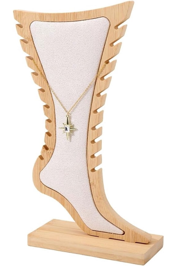 Foot Shaped Bamboo Velvet Anklet Display Stands White 21x7x28.5cm