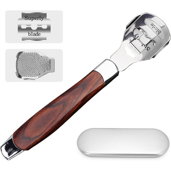Foot Shaver Callus Remover for Feet or Hand Care (Wood Handle with 10 Replacement & 1 Foot File Heads)