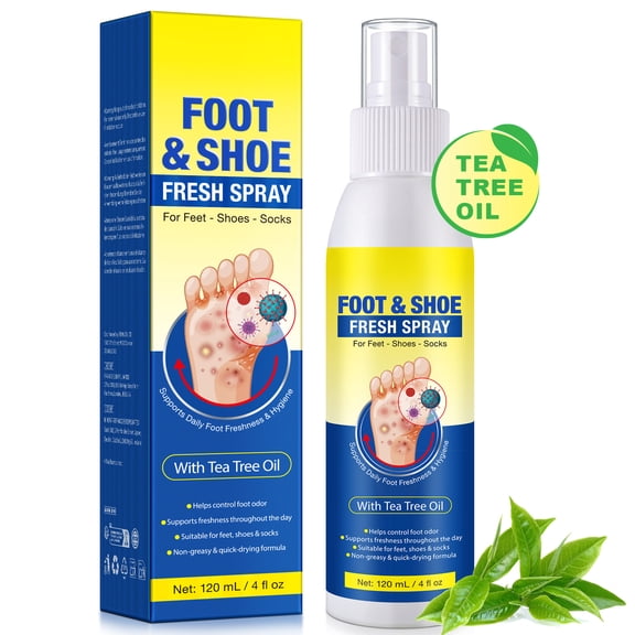 Foot & Shoe Fresh Spray with Tea Tree Oil,Reduces Germs & Controls Foot Odor for Feet, Socks and Footwear, 4 fl oz