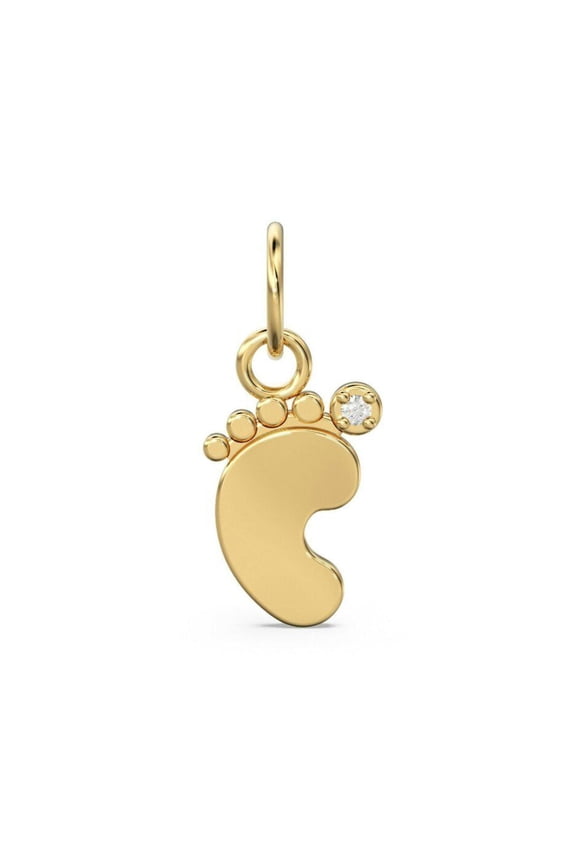 Foot Solid Gold Diamond Prong Charm Pendant Body Part Charms For Necklaces.