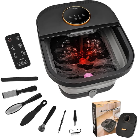 Foot Spa Bath Massager with Heat Bubble Temperature Control Remote Touchscreen and Pumice Stone Plus Size