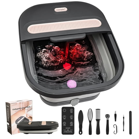 Collapsible Foot Spa Bath with Heat and Massage Rollers,Bubbles, Temperature Control, Remote Control, Pedicure Kit