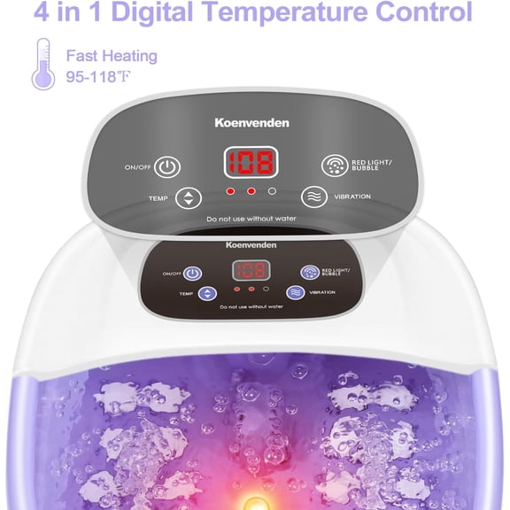 Foot Spa Massager with Heat Bubbles Vibration 22 Rollers Red Light Adjustable Temp Includes Lavender Epsom Salt