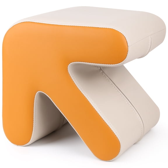 Foot Stool with Creative Shape, Napa Leather Ottomans, Removable Outer Foot Rest for Easy Cleaning, No Assembly Required, Foot stool for Living Room, Bedroom, Entrance, H&B Luxuries, White Yellow