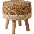 thumbnail image 1 of Foot Stool Natural Seagrass Hand Weave, 12.6" Small Ottoman, Round Footrest for Living Room, Bedroom, Entryway, Change Shoes Stool, Non-Skid Wood Legs, Boho, Natural+White, UHBD027W, 1 of 9