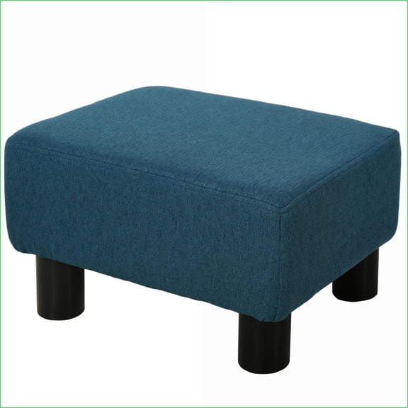 Foot Stools, Modern Navy Blue Linen Wood Frame Cube Ottoman for Living Room Entryway, 15.75x11.75x9.5 | Linen | Navy Blue
