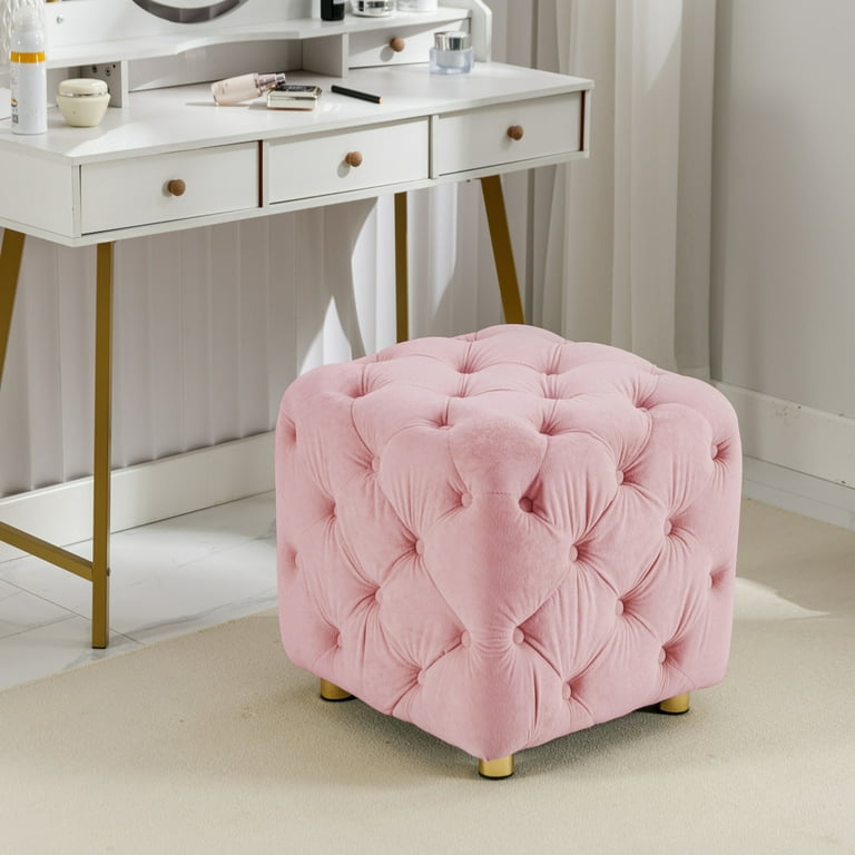 Foot Stool Ottoman Cube Ottoman Square Button Tufted Upholstered Velvet Ottoman Modern Foot Rest Stool Padded Footstool for Living Room Bedroom Entryway Pink Walmart