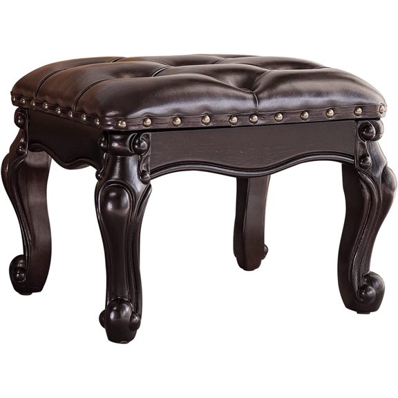 Foot Stool Ottoman Foot Rest Microfiber Leather Upholstered Footstool for Sofa, Living Room, Entryway, Solid Wood Stool (Dark Brown)