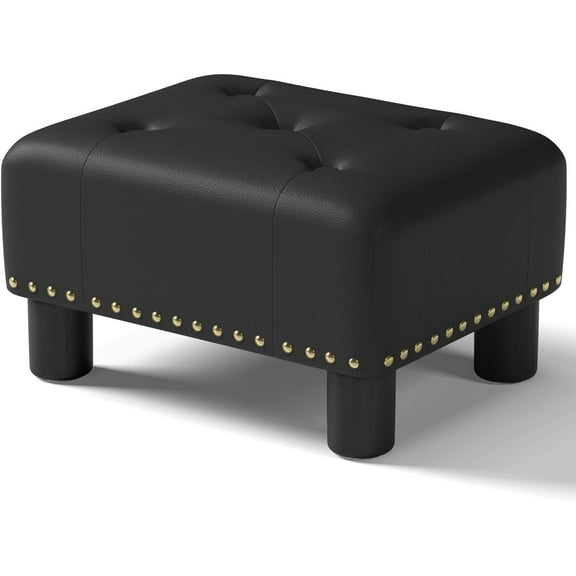 Foot Stool Ottoman, Small Ottoman Foot Rest with Legs, Rectangle Foolstool Ottomans for Couch, Ottoman Foot Stools for Living Room Entryway (Black)