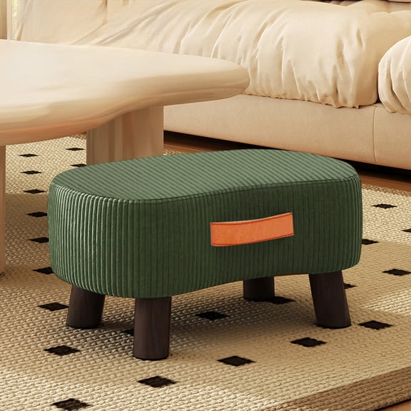 Foot Stool Ottoman with Handle, Padded Seat Stable Legs Compact Design, Ideal Small Footrest for Living Room Bedroom Under Desk