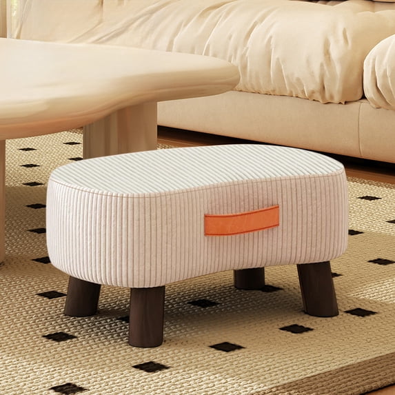 Foot Stool Ottoman with Handle, Padded Seat Stable Legs Compact Design, Ideal Small Footrest for Living Room Bedroom Under Desk