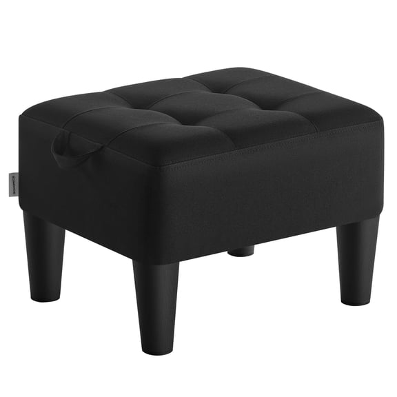 Foot Stool Ottoman with Legs - Linen-Look Fabric, 330 lb Capacity, Hidden Storage, for Living Room/Bedroom, Ink Black
