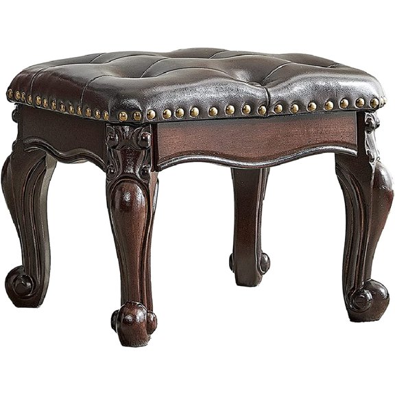 Foot Stool Ottoman with Microfiber Leather Cushion Footrest Sofa Stool for Hallway, Foyer, Living Room, Bedroom, Simple Assembly (Dark Brown)