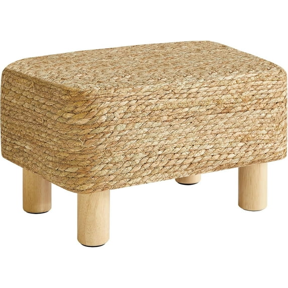 Foot Stool Rectangular Footrest Natural Seagrass Hand Weave Pouf Ottoman with Wooden Legs Multifunctional Modern Dressing Stool, Sofa Side Table for Living Room Bedroom Natural
