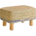 thumbnail image 1 of Foot Stool Rectangular Footrest Natural Seagrass Hand Weave Pouf Ottoman with Wooden Legs Multifunctional Modern Dressing Stool Sofa Side Table for Living Room Bedroom Blue, 1 of 14