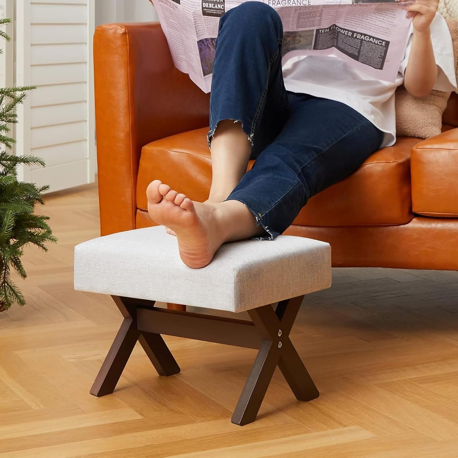 Foot Stool Small Foot Stools Ottoman Upholstered Velvet Foot Rest for Couch Chair with Non Slip Wood Legs Padded Footstools and Ottomans Small for Bedroom Living Room Office Entryway wheat Walmart