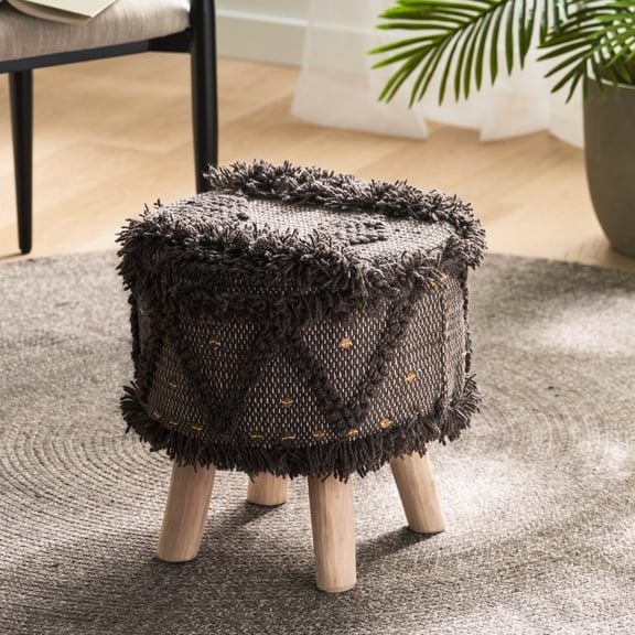 Foot Stool | Transforms Indoor Space with Boho Touch and Textures | Hand - crafted using Wool, Cotton and Durable Eucalyptus | Addresses Need for Durable and Stylish Furniture