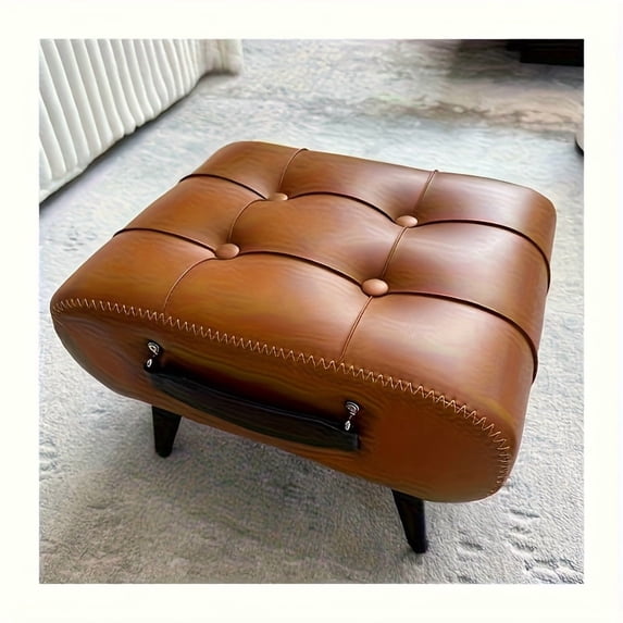 Foot Stool with Faux Leather Padded Seat, Small Ottoman Bench for Living Room
