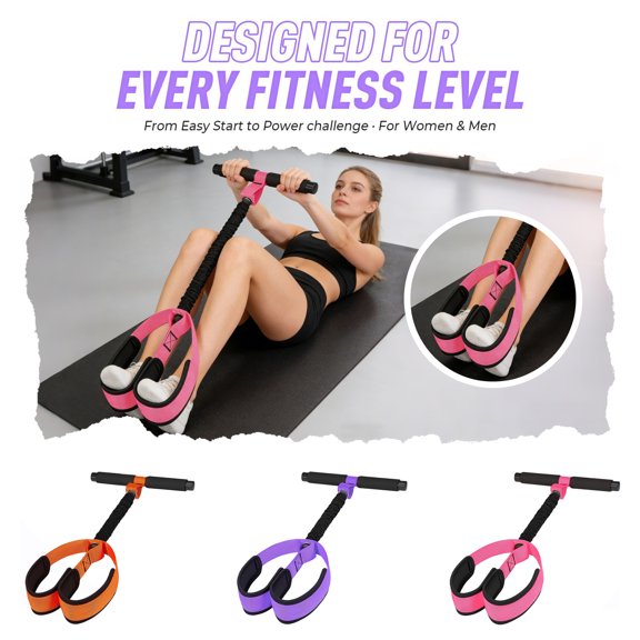 Foot Strap Pull Rope, 55LB Resistance Band for Leg Workout, Heavy Duty Exercise Rope with Foot Pedal for Glutes Hamstrings, Home Gym Fitness Equipment for Women Men, 3 Colors Pink Purple Orange