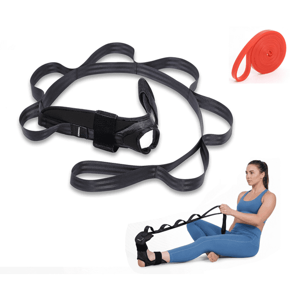 Foot Stretching Strap with Resistance Band for Plantar Fascia, Achilles Tendon and Calf Stretching, Unisex, Black