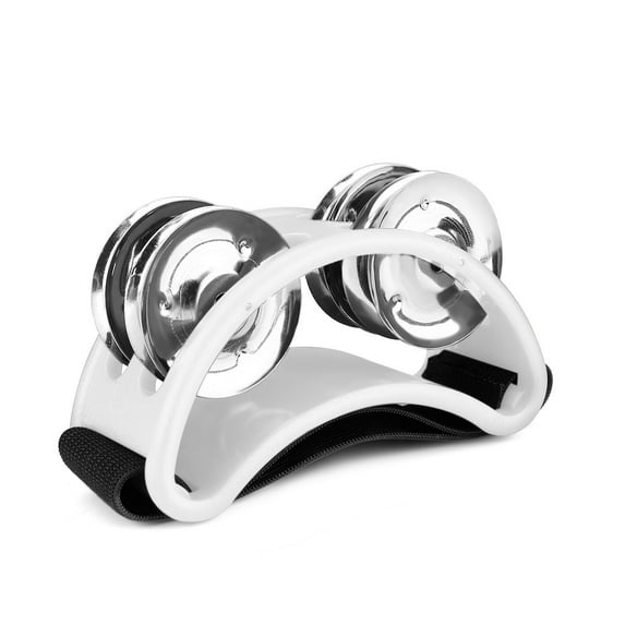 Foot Tambourine Percussion with Double Row Steel Jingles - Foot Shaker Musical Instrument Drum for Kids KTV Party Shoes Toy Gift Singer Vocalists Cajon & Guitar Players (White)
