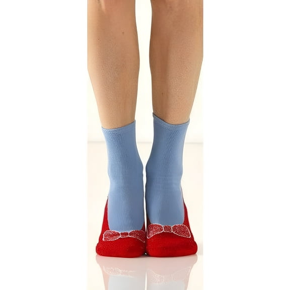 Foot Traffic Non-Slide Slipper Socks, Red Slipper SS101, Sizes 4-10