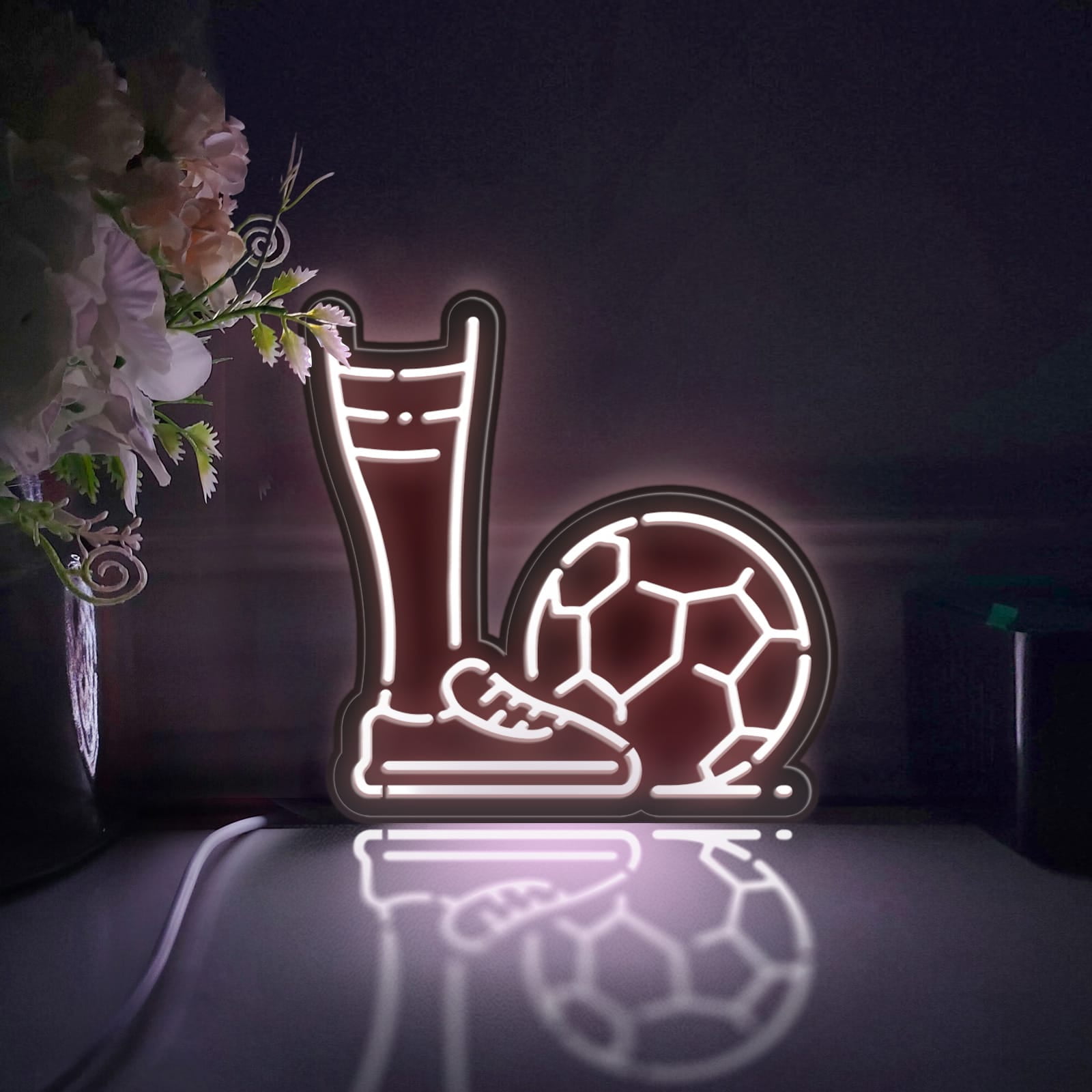 Foot With Football, Football Player Led Light Box, Dimmable Neon-Like ...