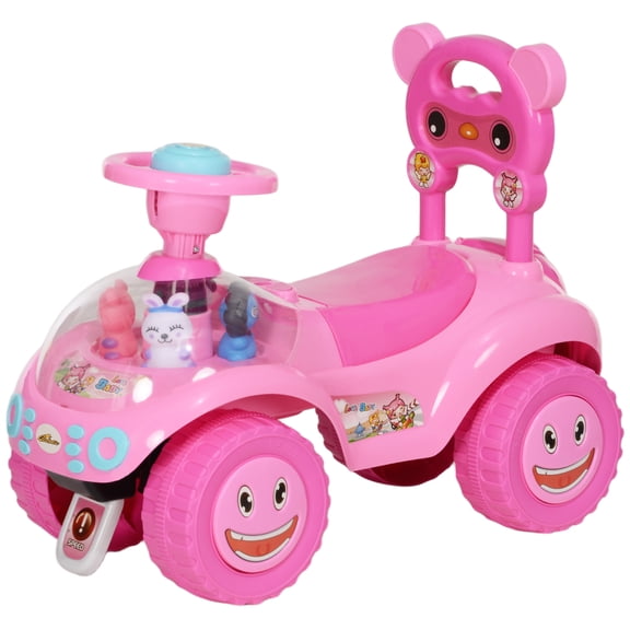 Foot-to-Floor Push Car with Horn, Light, Music, Anti-Tip Design & Underseat Storage, Pink