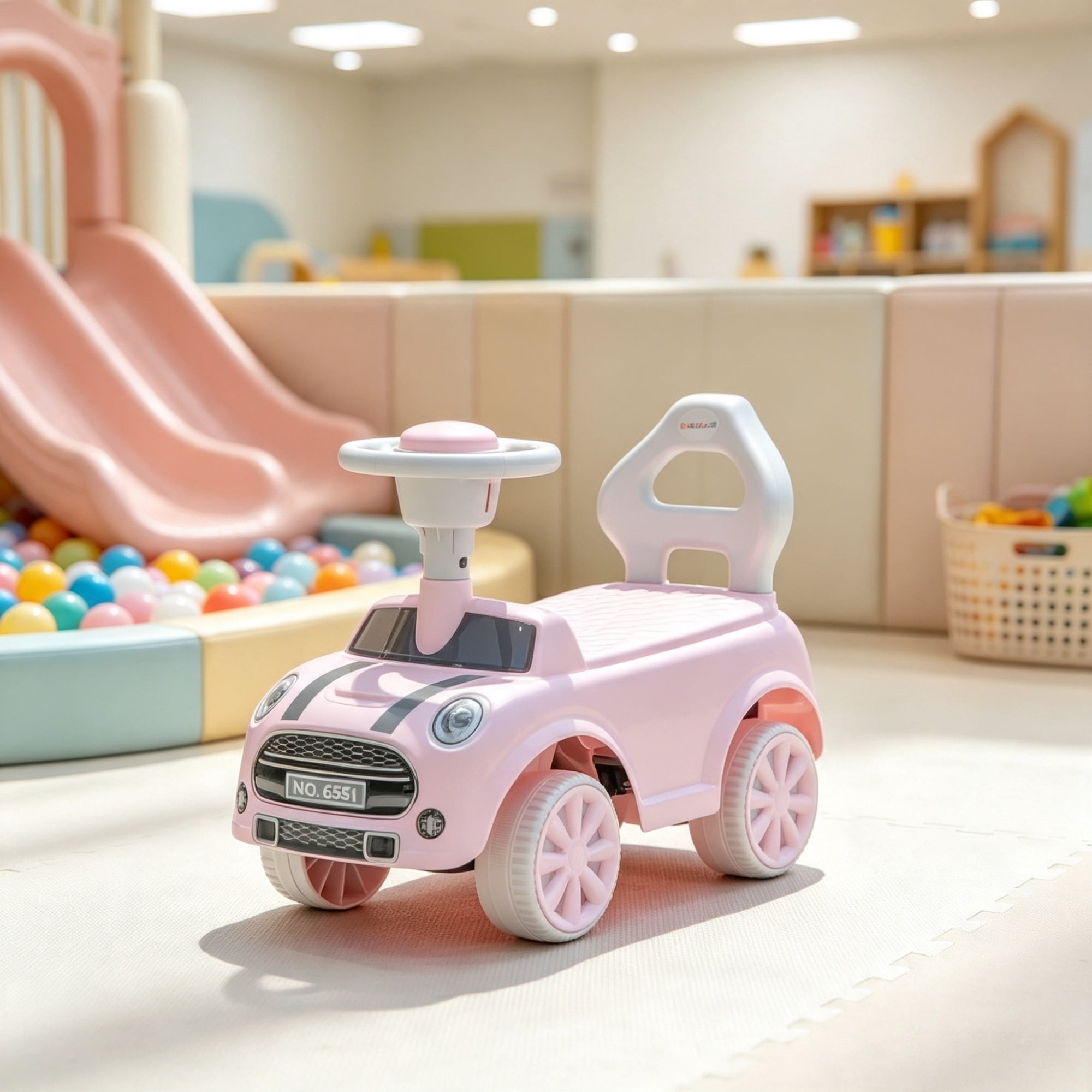 Foot-to-Floor Sliding Car for 18-36 Months, Pink Toddler Ride-On Toy with Horn & Anti-Over-Backwards Safety