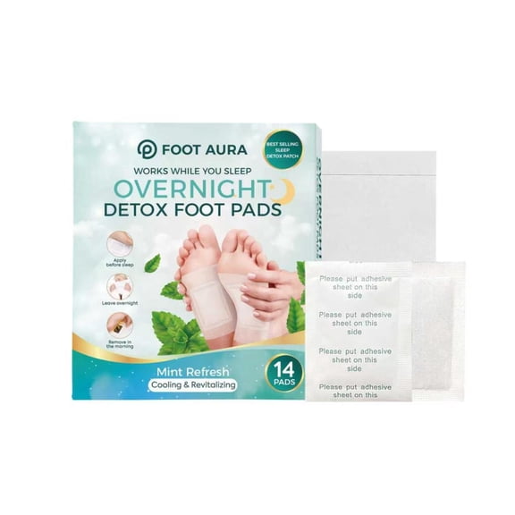 FootAura Mint Overnight Foot Patches Cooling Relief & Recovery, 14 Count
