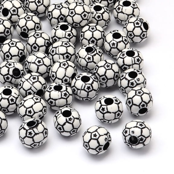 FootBall/Soccer Ball Craft Style Acrylic Beads Sports Beads Black 12mm Hole: 4mm
