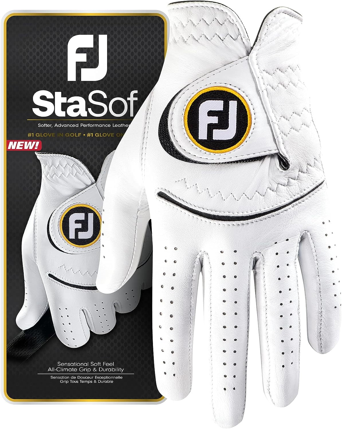 FootJoy 66771 Men's StaSof Golf Glove, Left, White, Cadet Medium/Large