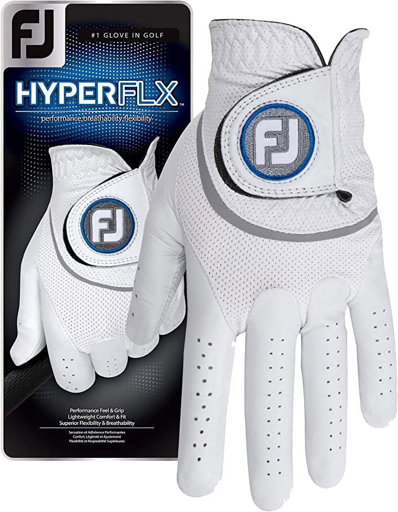 FootJoy Men's HyperFLX Golf Gloves White Cadet Large, Worn on Left Hand