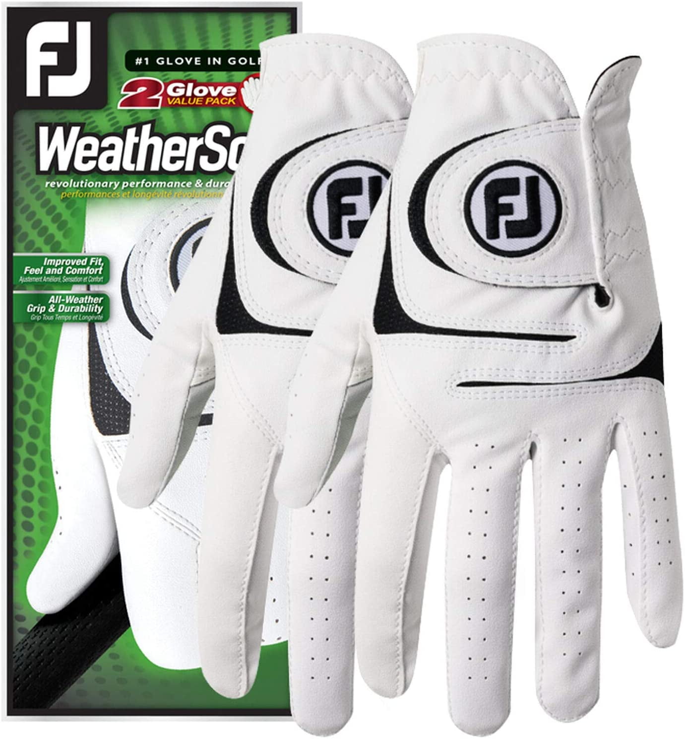 FootJoy Men's WeatherSof Golf Glove - 2 Pack, ML, Left Handed, White