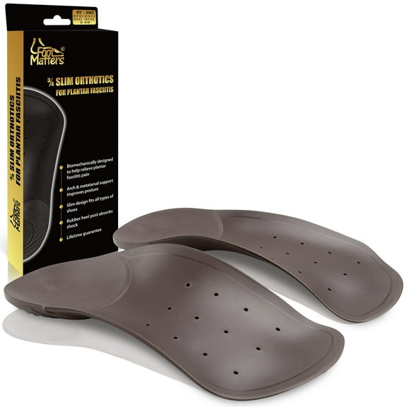 FootMatters 3/4 Slim Orthotic Inserts For Plantar Fasciitis Pain Relief Insoles for Women and Men with Arch Support & Heel Cup - US Men 7-8.5 Women 8-9.5