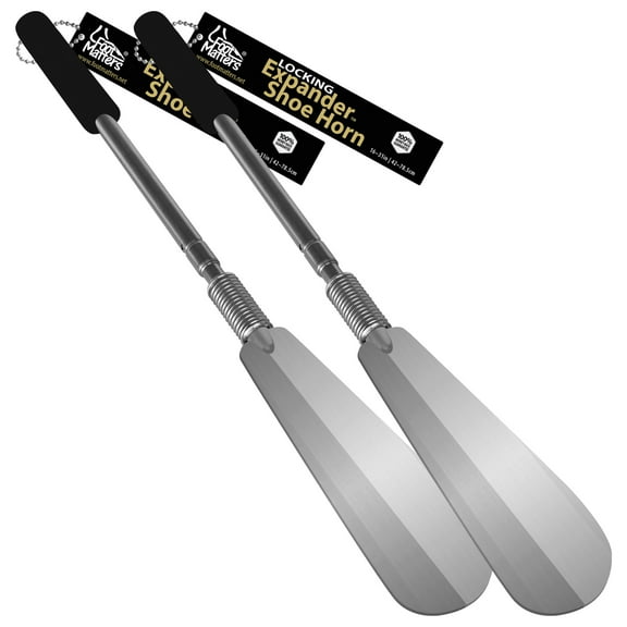 FootMatters Expander Shoe Horn Extra Long Handle - Twist to Lock - Extends 16 to 31 inches - 2 Pack