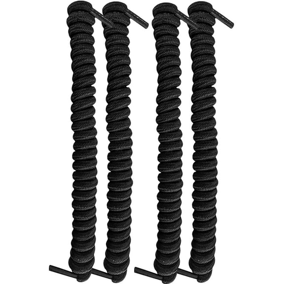 FootMatters No Tye Shoelaces Elastic Curly Stretchy For Kids and Adults - Black - 2 Pairs