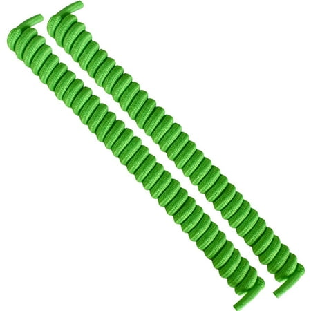 FootMatters No Tye Shoelaces Elastic Curly Stretchy For Kids and Adults - Green - 1 Pair