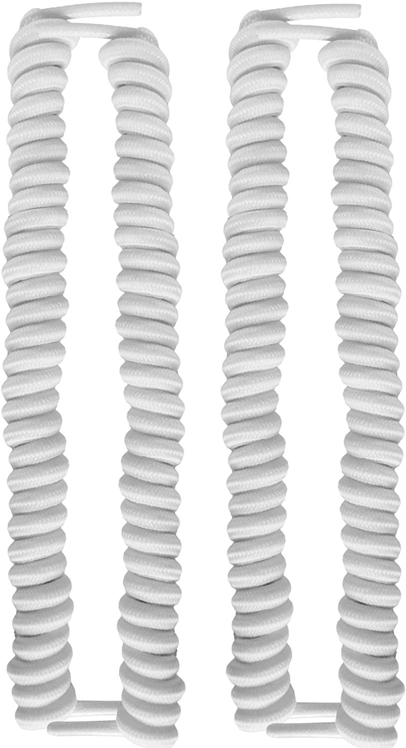 FootMatters No Tye Shoelaces Elastic Curly Stretchy For Kids and Adults White 2 Pairs