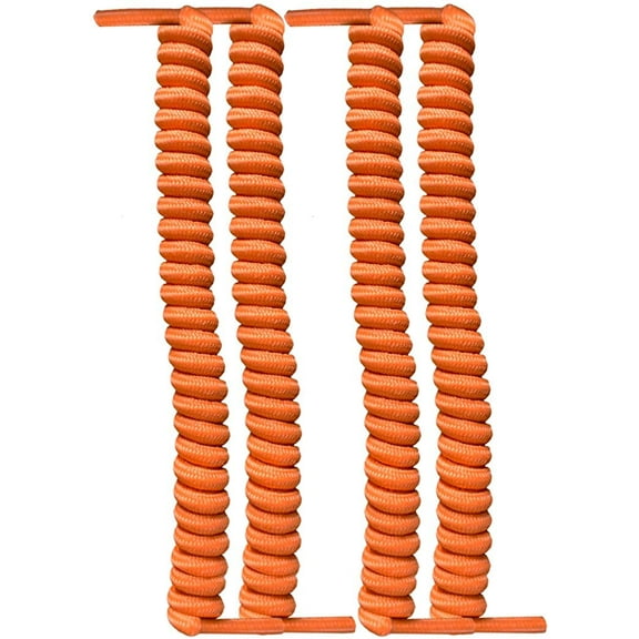 FootMatters No Tye Shoelaces Elastic Curly Stretchy ror Kids and Adults - Orange - 2 Pairs