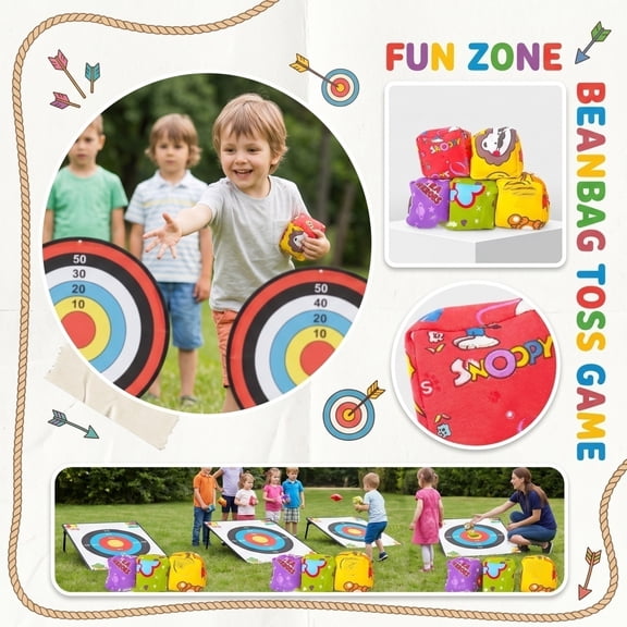 Footbag and Bean Bag Toss Target Board Game with Fitness Training Equipment Outdoor,Footbag Sack and Assorted Juggling Balls,Yard Team Practice Props and Festival Social Activities Kit